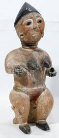 120196 AFRICAN CARVED  POLYCHROME WOOD FEMALE FIGURE