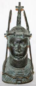120193 BRONZE BENIN FEMALE FIGURAL BUST H 17 DIA 8