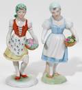 012267 HEREND PORCELAIN PEASANT GIRLS TWO H 5 12