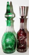 122224 BOHEMIAN COLOR TO CLEAR CUT GLASS DECANTERS