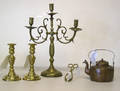 Pair of brass beehive candlesticks