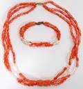 102275 CARVED ANGEL SKIN CORAL NECKLACE AND BRACELET