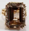 102262 14 KT YELLOW GOLD EMERALD CUT SMOKY TOPAZ RING