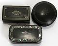091318 ENGLISH LACQUER SNUFF BOXES 19TH C THREE