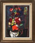 091295 ZVI MAIROVICH OIL ON CANVAS JERUSALEM FLOWERS
