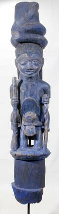 120210 YORUBA AFRICAN PAINTED CARVED WOOD HOUSE POST