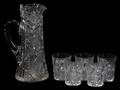020306 CUT CRYSTAL PITCHER  5 GLASSES