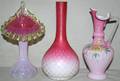011344 VICTORIAN GLASS EWER  VASES LATE 19TH C