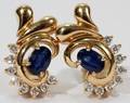 101396 14KT YELLOW GOLD SAPPHIRE  DIAMOND EARCLIPS