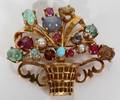 101395 14KT GOLD BROOCH FLOWER POT WITH SAPPHIRES