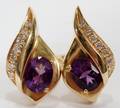 101389 14KT YELLOW GOLD AMETHYST  DIAMOND EARCLIPS