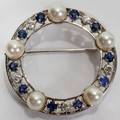 101388 14KT WGOLD SAPPHIRE PEARL  DIAMOND BROOCH