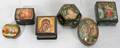 121379 RUSSIAN LACQUER BOXES 6 INCLUDING PALEKH 
