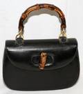 121415 GUCCI BLACK LEATHER HANDBAG W 10 12