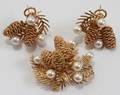 112354 PINE CONE W PEARLS 14KT BROOCH  EARRINGS