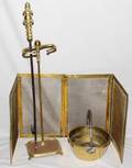 110297 BRASS FIRE TOOLS  FOUR PANEL SCREEN