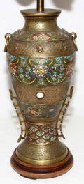 092331 CHINESE CHAMPLEV URN MADE INTO TABLE LAMP