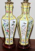 092317 CHINESE ENAMELED BRASS VASES AS LAMPS PAIR