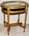 092310 FRENCH GOLD LEAF CURIO TABLE WHINGED LID TOP