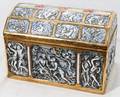121436 ITALIAN POTTERY CHEST WHINGED FIRED GOLD LID