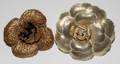 121439 CHANEL GOLD LAME CAMELLIA PINS TWO