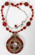 112384 CARNELIAN NECKLACE WITH AGATE PENDENT L 12