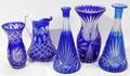 111434 COBALT CRYSTAL VASES PITCHER  DECANTERS