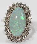 122413 18 KT WHITE GOLD OPAL AND DIAMOND RING14 Kt