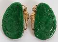 111500 JADE  YELLOW GOLD EARCLIPS PAIR