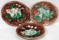 102433 MAJOLICA BASKET WEAVE PLATES 19THC THREE