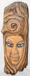 100370 HAITIAN CARVED TREE BARK MASK SCULPTURE H 32