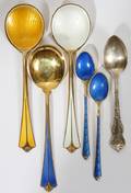 091469 STERLING  ENAMEL SPOONS SIX