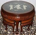 020449 JAPANESE CARVED WOOD TABLE WITH INSET LACQUER