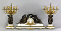 French gilt bronze and marble clock garniture set 19th c