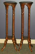 120396 ANTIQUE MAHOGANY PLANT STANDS PAIR H 40