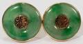 111501 BURMESE JADE  14KT YELLOW GOLD CUFFLINKS PAIR