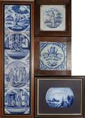 102474 DELFTWARE BLUE  WHITE TILES  PLAQUE FOUR