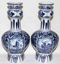 102459 DELFTWARE BLUE  WHITE VASES PAIR H 10 12