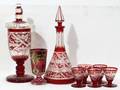 092463 BOHEMIAN RUBY GLASS OVERLAY GROUPING 8 PIECES