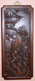 120459 ORIENTAL CARVED MAHOGANY PLAQUE H 18 W 8