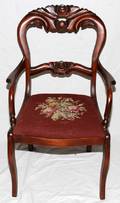 020506 MAHOGANY ARM CHAIR SABRE LEG NEEDLEPOINT SEAT