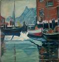 012497 KARL LARSEN OIL ON CANVAS 26 X 25 WHARF