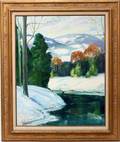 012502 KARL LARSEN OIL ON MASONITE 30 X 24 SNOWY