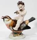 011535 GOLDSCHEIDER POTTERY CHERUB RIDING BIRD
