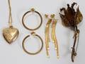 010455 GOLD LOCKET PIN EARRINGS AND BROOCH 4 PCS