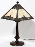 120441 CARAMEL GLASS LAMP CIRCA 1930 H 22 W 11