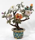 091551 CHINESE JADE TREE IN CLOISONN POT H 10