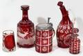 020511 GERMAN RUBY OVERLAY DECANTER CRUET STEIN ETC