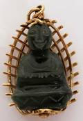 121620 YELLOW GOLD  SERPENTINE JADE BUDDHA CHARM