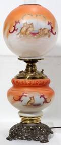 100468 VICTORIAN TRANSFER  HAND DECORATED OIL LAMP